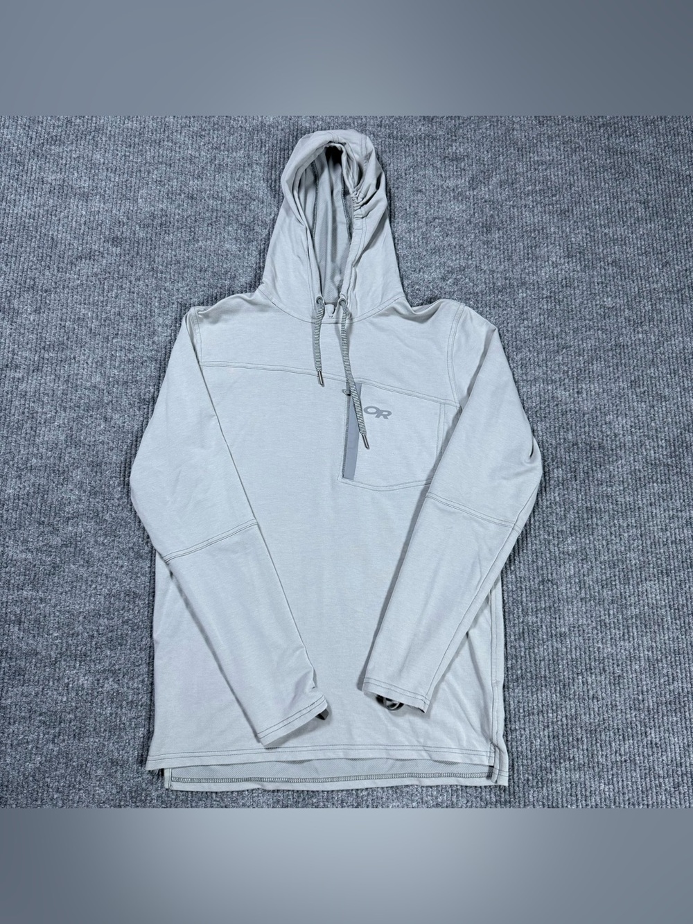 Outdoor Research Hoodie Mens Medium Gray Ensenada Sun Hoody Pocket Stretch